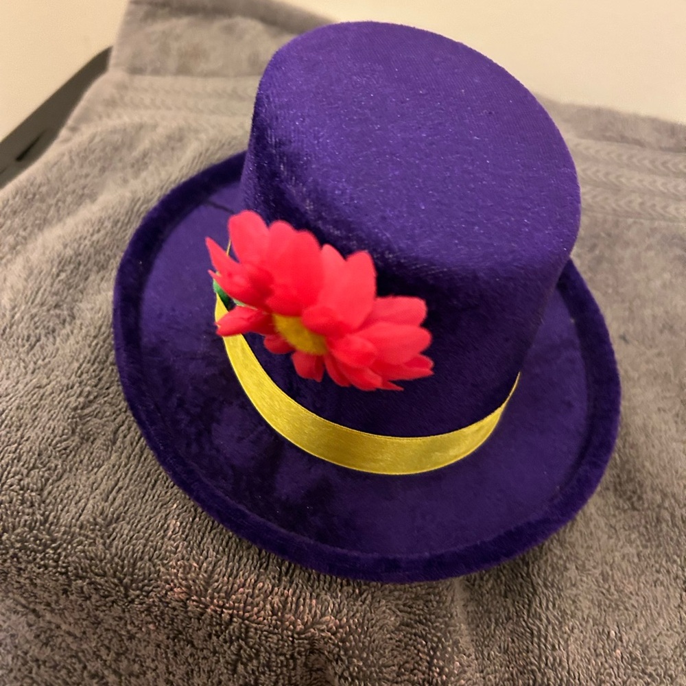 Purple Mini Top Hat with Yellow Band and Pink Flower